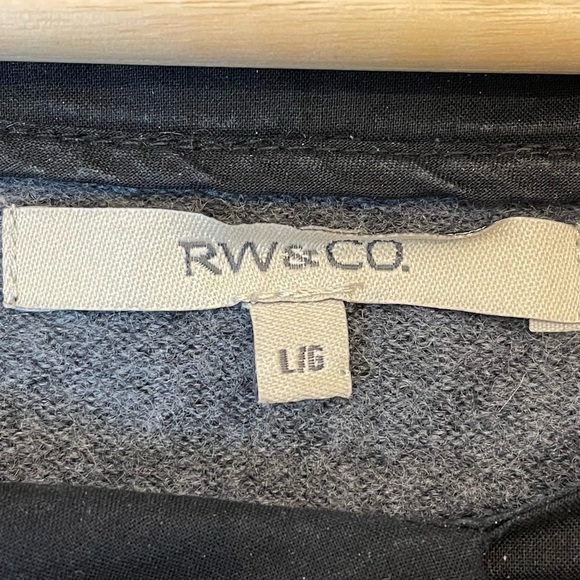 RW&Co. Retro grey sweater with faux black blouse with tie. - Picture 6 of 7